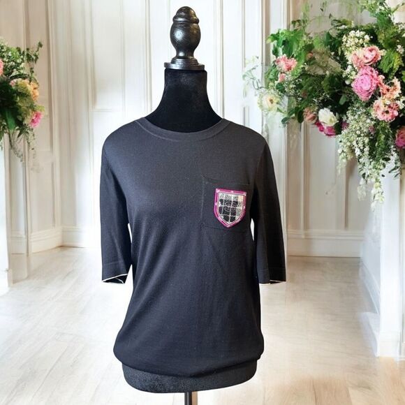 Chanel Plaid Pocket Short Sleeved Sweater (36) - Picture 1 of 11